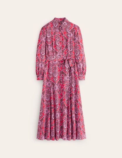 Martha Godet Maxi Shirt Dress-Bright Ruby, Opulent Vine