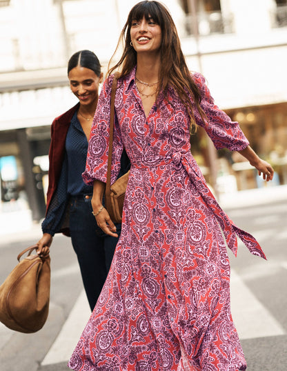 Martha Godet Maxi Shirt Dress-Bright Ruby, Opulent Vine