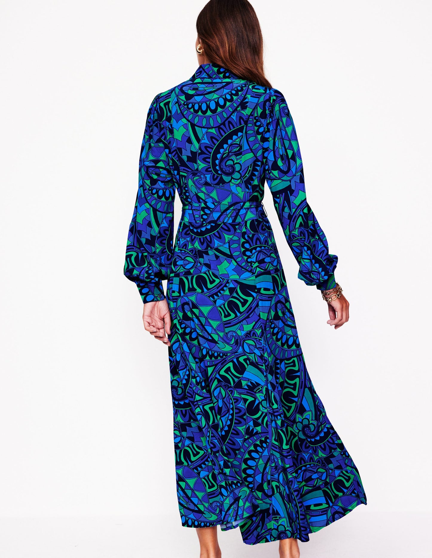 Martha Godet Maxi Shirt Dress-Blue, Kaleidoscopic Paisley