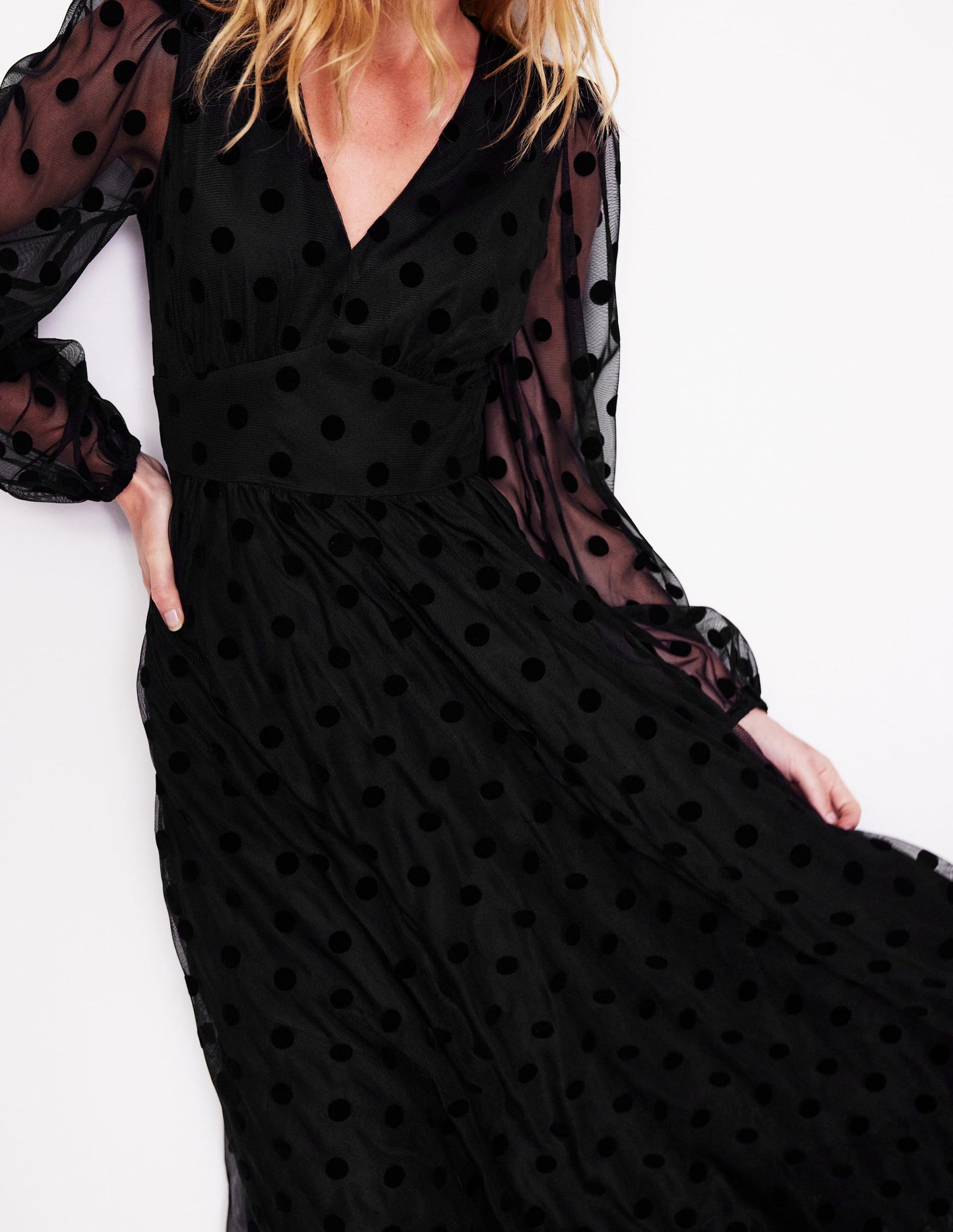 Christina Tulle Midi Dress-Black, Spots