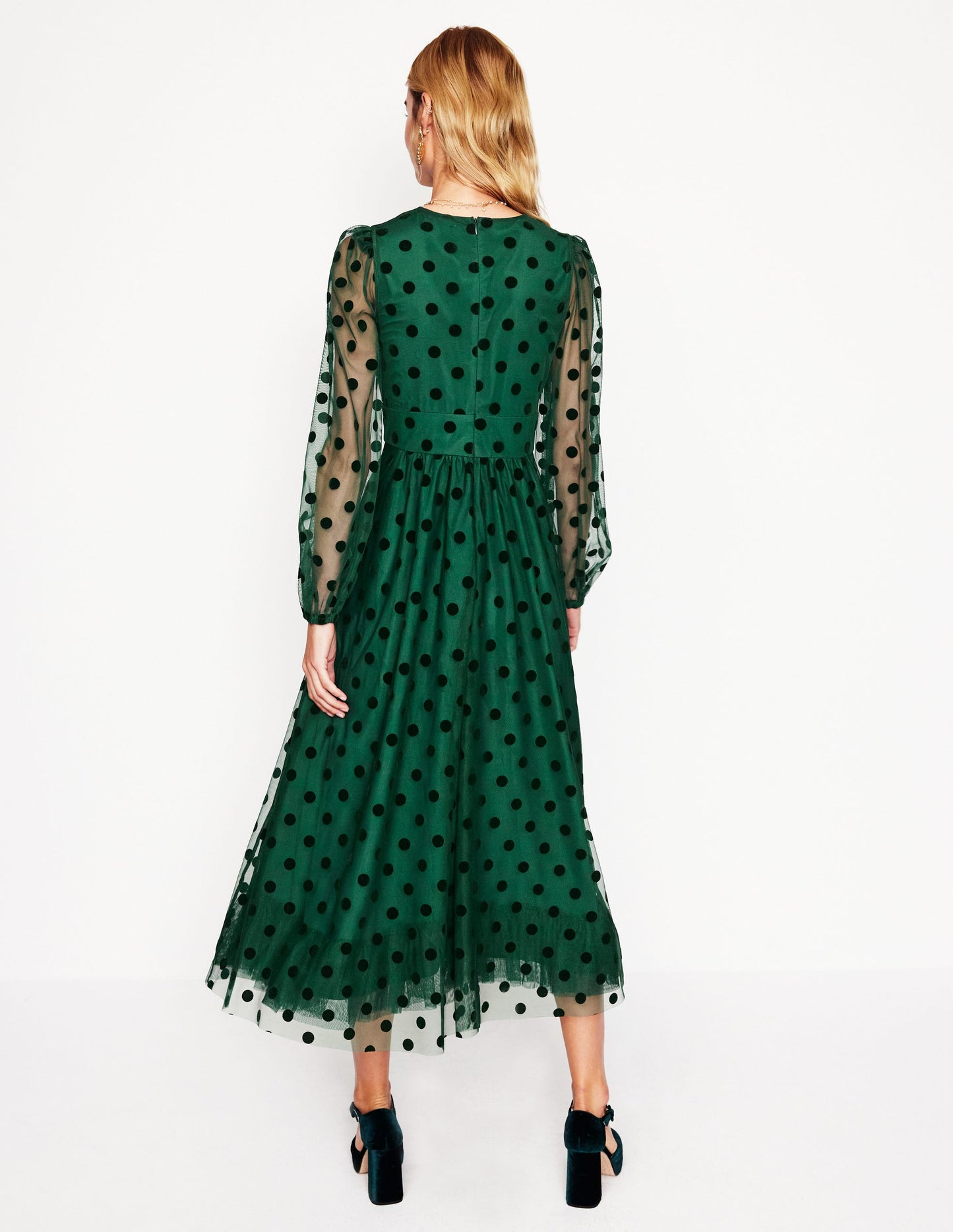 Christina Tulle Midi Dress-Green, Spots