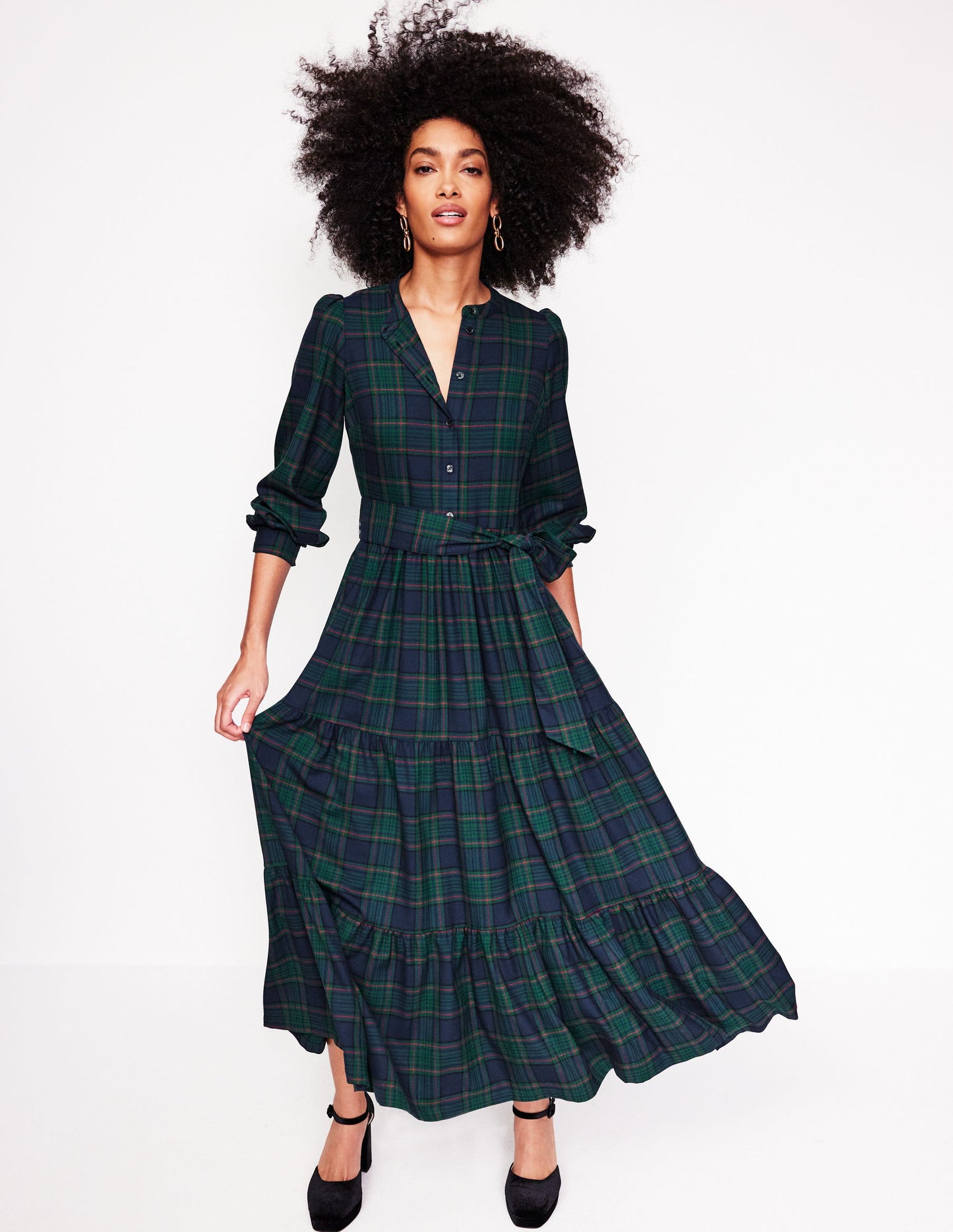 Alba Check Maxi Dress-Navy and Green Check