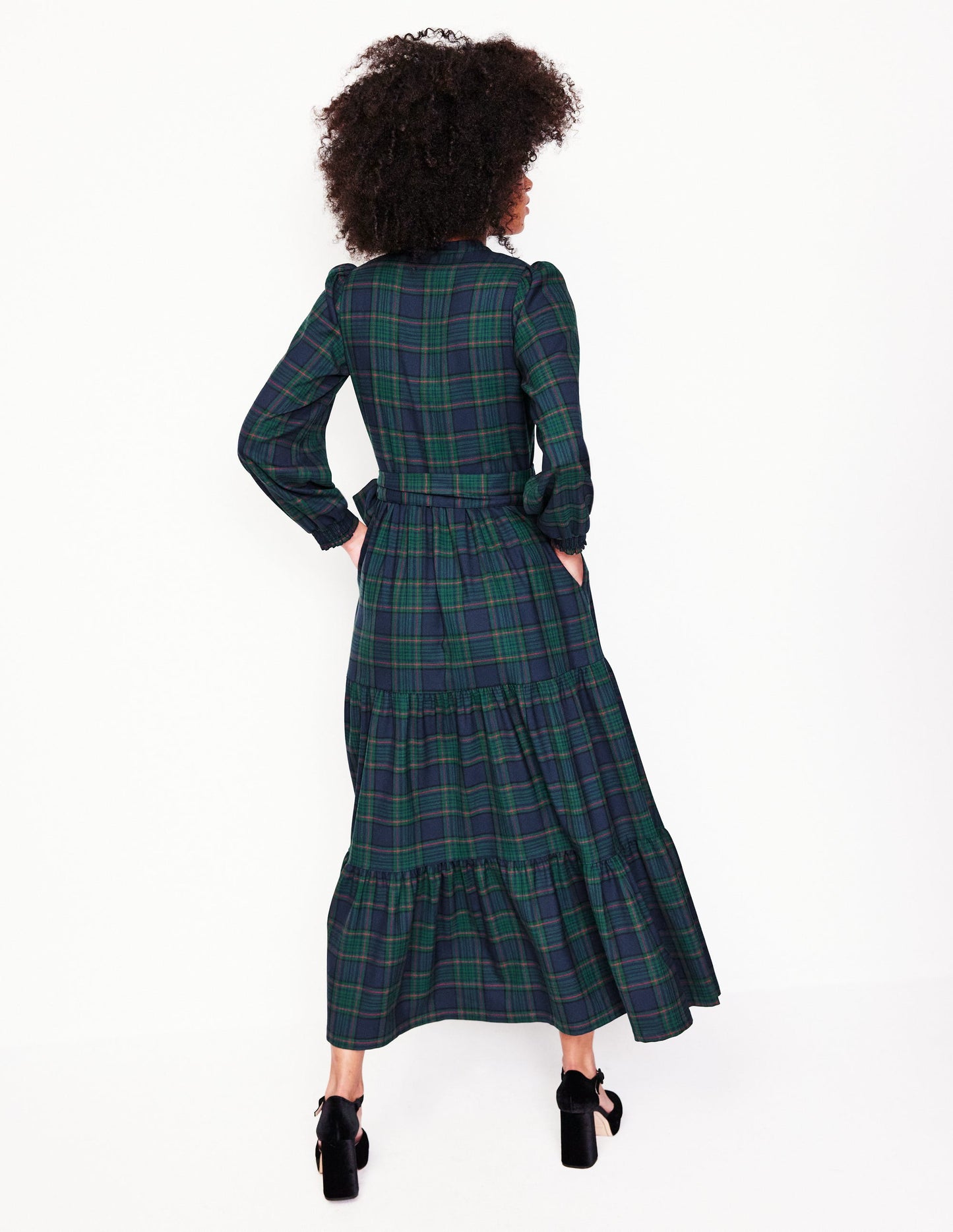 Alba Check Maxi Dress-Navy and Green Check