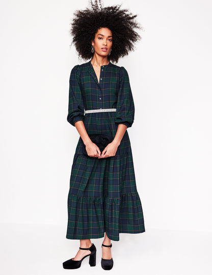 Alba Check Maxi Dress-Navy and Green Check