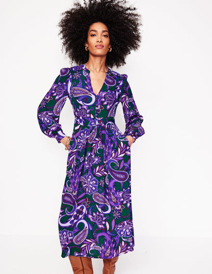 Zoe Trim Detail Midi Dress-Ameythyst, Paisley Fusion