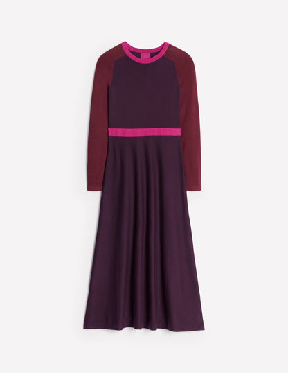 Sam Colourblock Knitted Dress-Aubergine, Maroon Colourblock