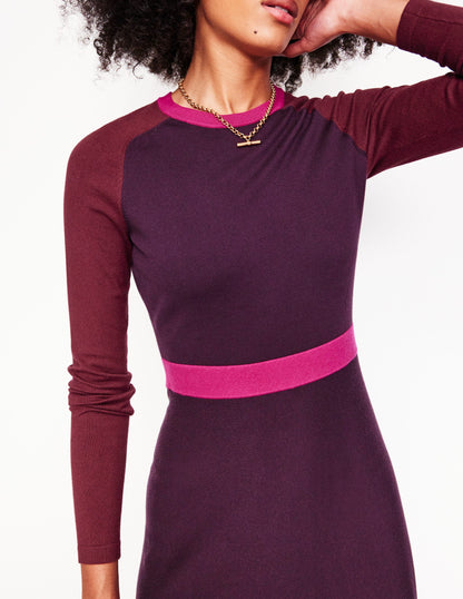 Sam Colourblock Knitted Dress-Aubergine, Maroon Colourblock