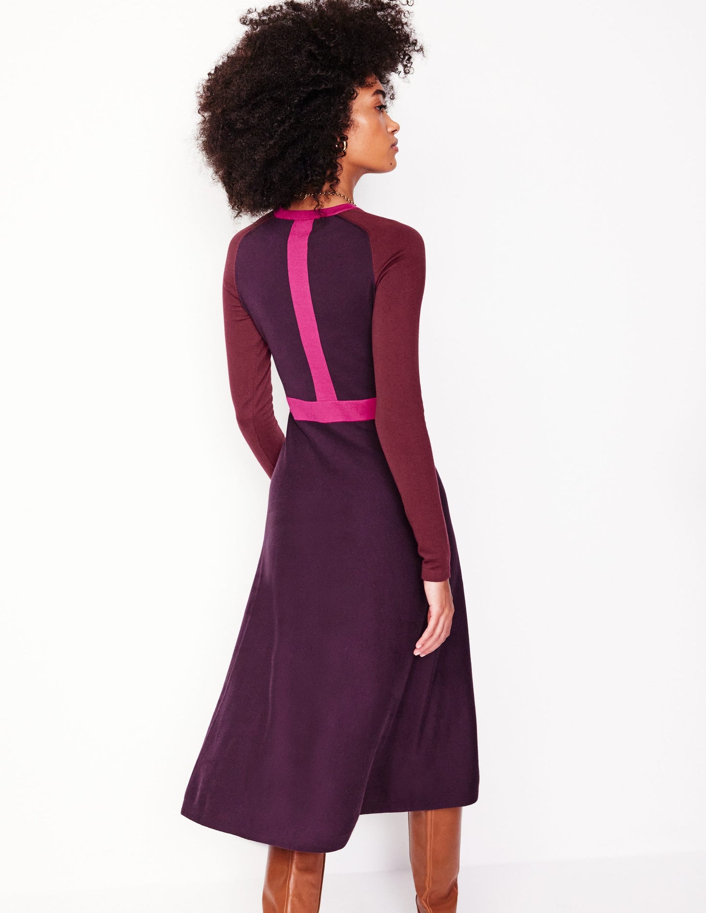 Sam Colourblock Knitted Dress-Aubergine, Maroon Colourblock