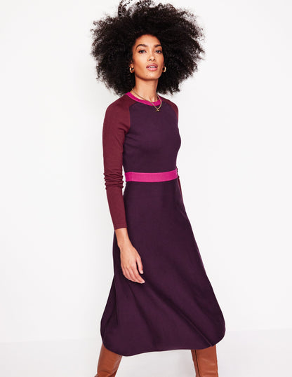 Sam Colourblock Knitted Dress-Aubergine, Maroon Colourblock