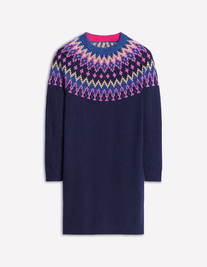 Eleanor Fair Isle Dress-Navy, Sparkle Fair Isle