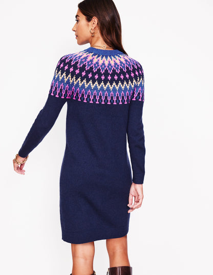 Eleanor Fair Isle Dress-Navy, Sparkle Fair Isle