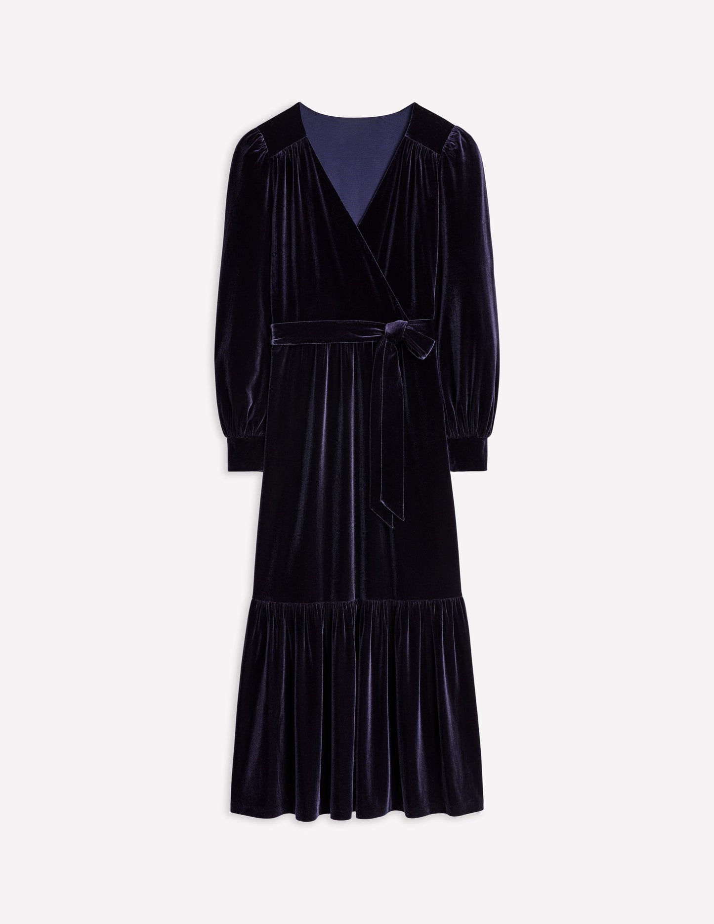 Ophelia Velvet Midi Wrap Dress-Navy