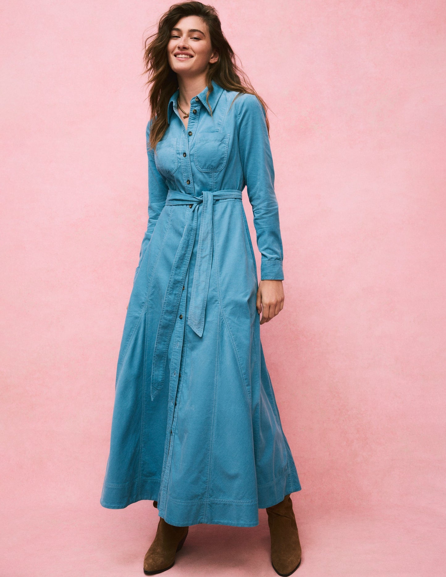 Mila Cord Midi Shirt Dress-Duck Egg Blue