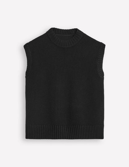 Chunky Cashmere Crew Neck Vest-Black