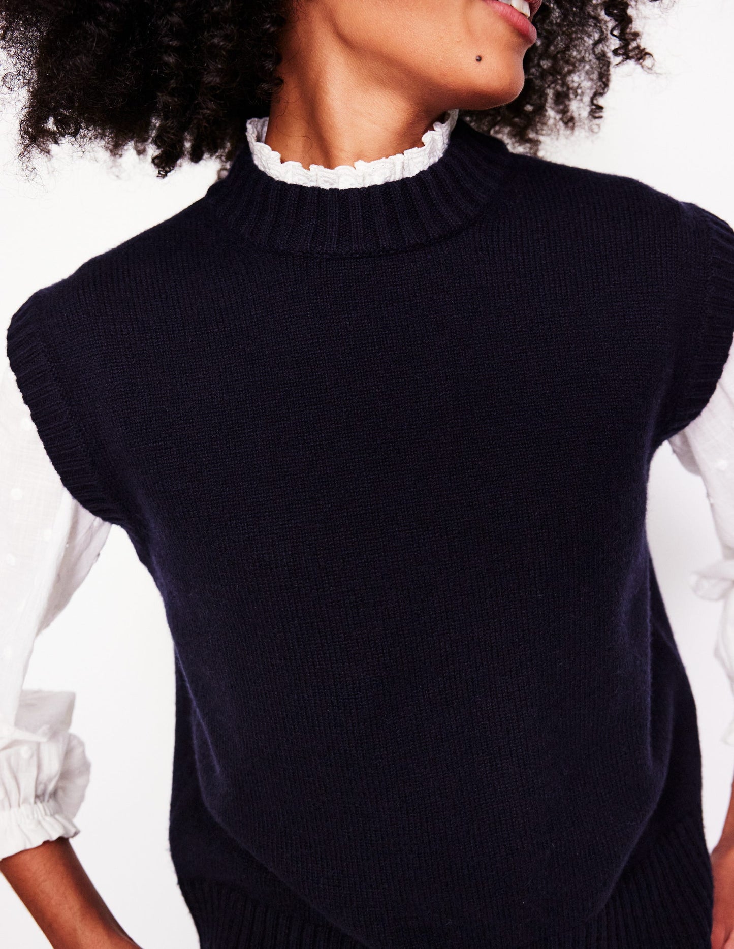 Chunky Cashmere Crew Neck Vest-Navy