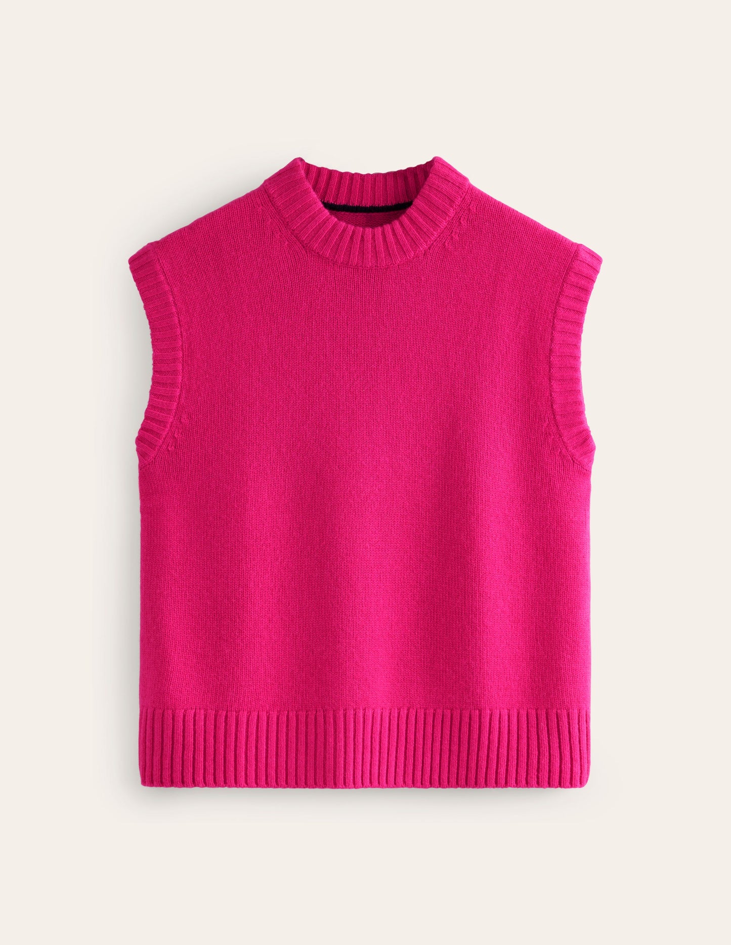 Chunky Cashmere Crew Neck Vest-Bright Pink