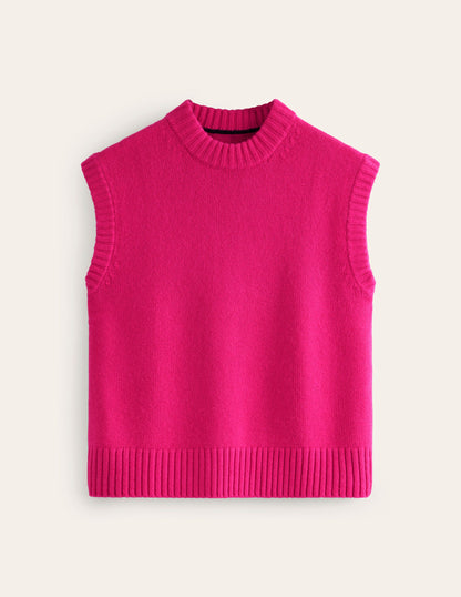 Chunky Cashmere Crew Neck Vest-Bright Pink