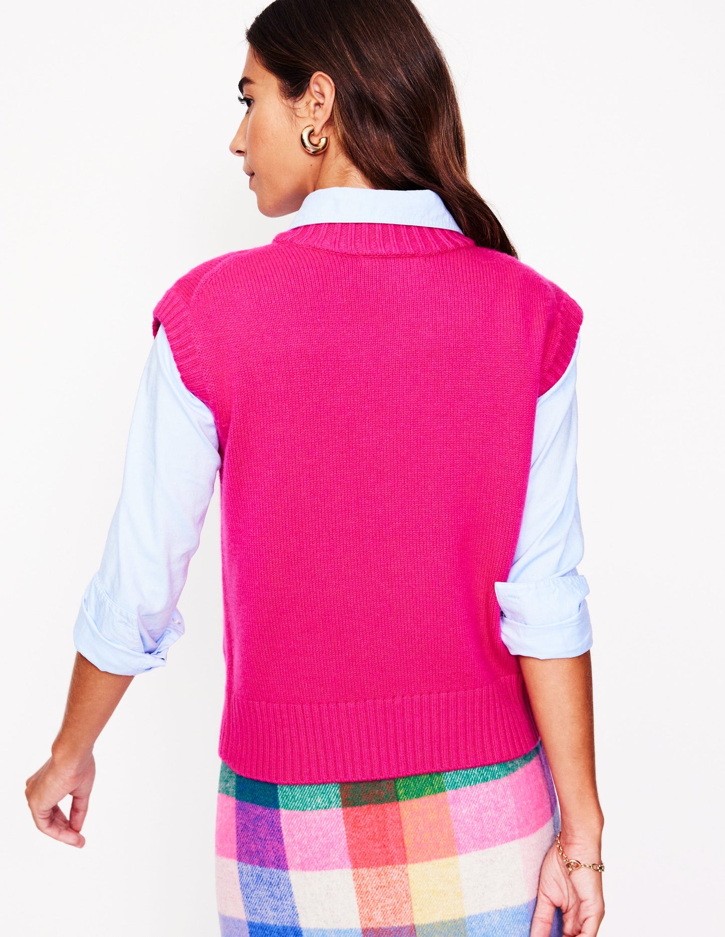 Chunky Cashmere Crew Neck Vest-Bright Pink