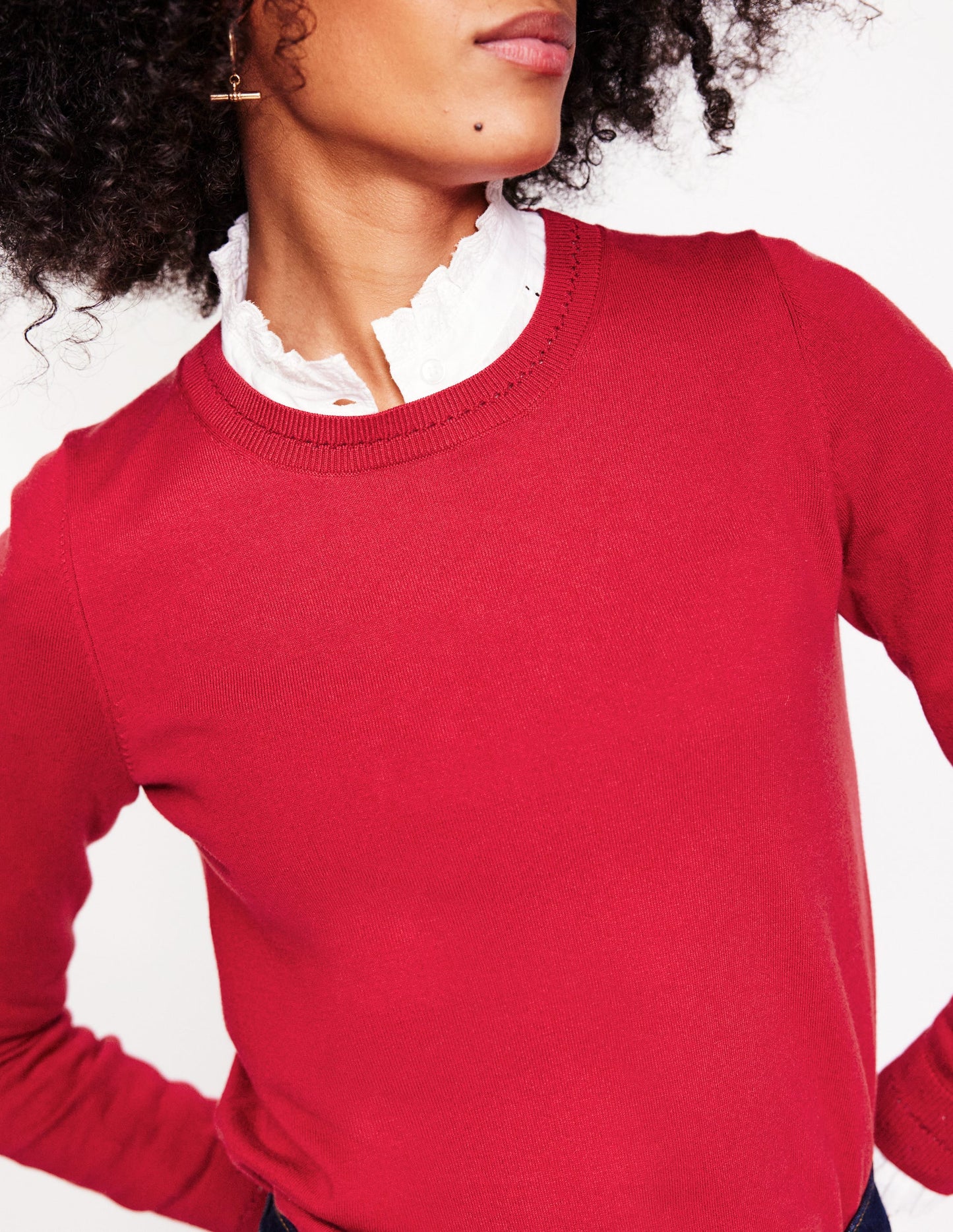 Catriona Cotton Crew Sweater-Red Liquorice