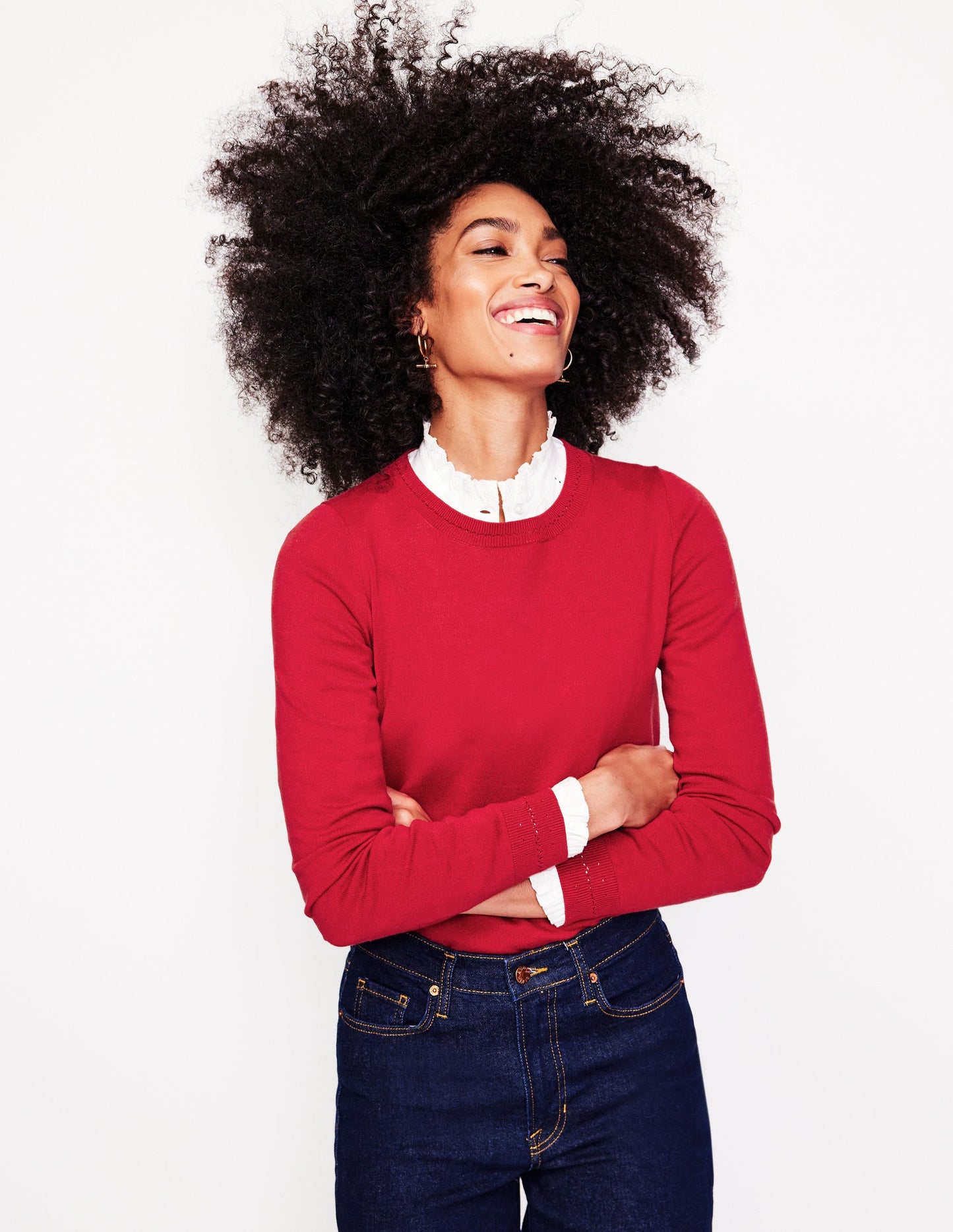 Catriona Cotton Crew Sweater-Red Liquorice