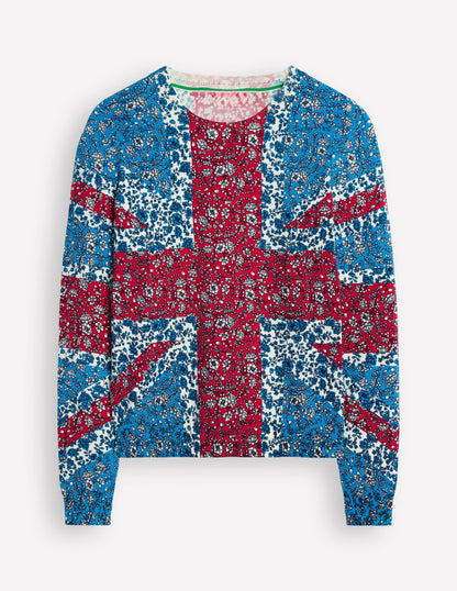 Catriona Cotton Crew Sweater-Cerulean Blue, Union Jack