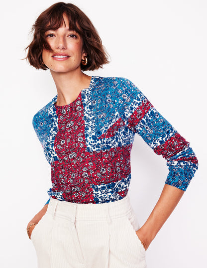 Catriona Cotton Crew Sweater-Cerulean Blue, Union Jack