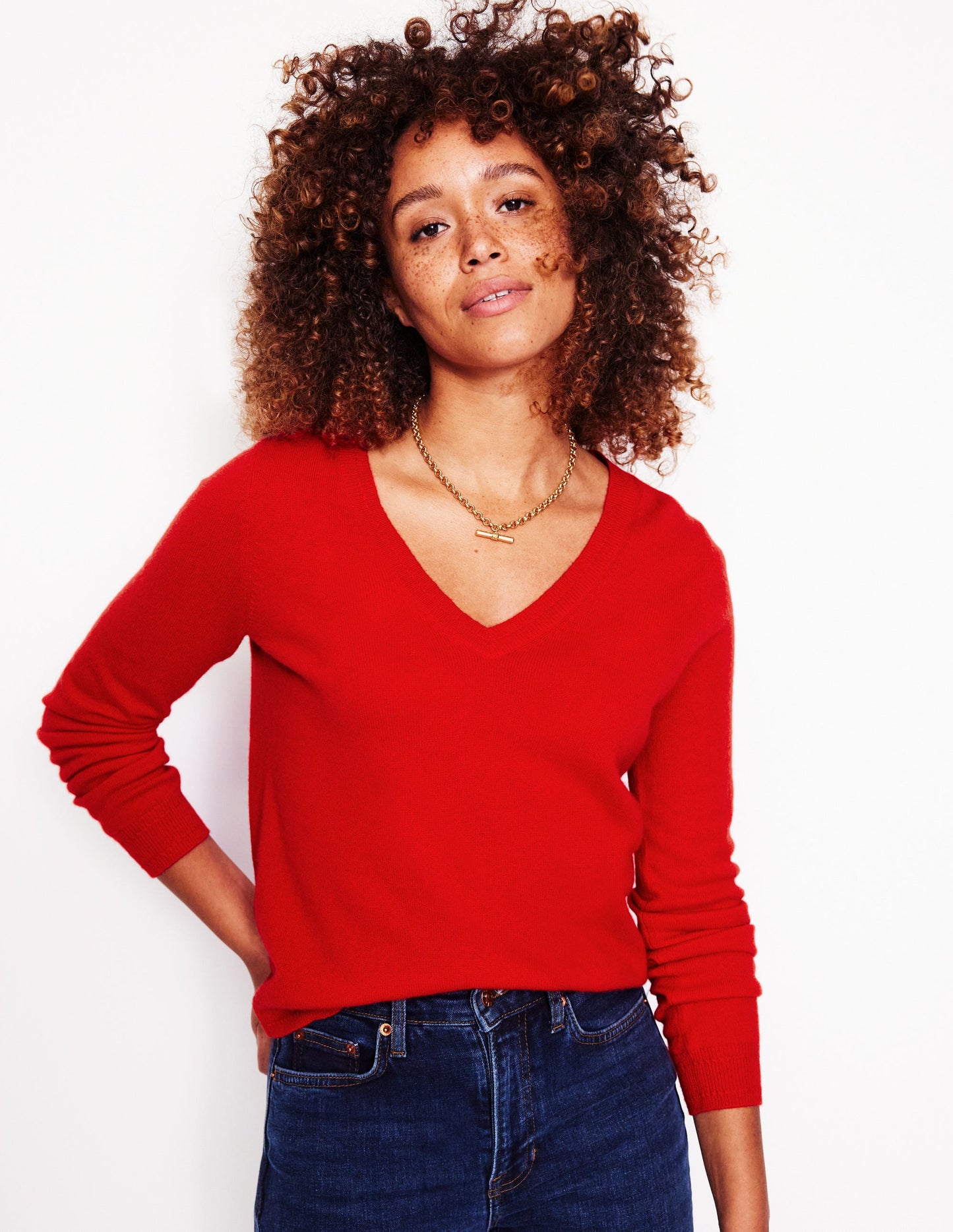 Eva Cashmere V-Neck Sweater-Rouge Red