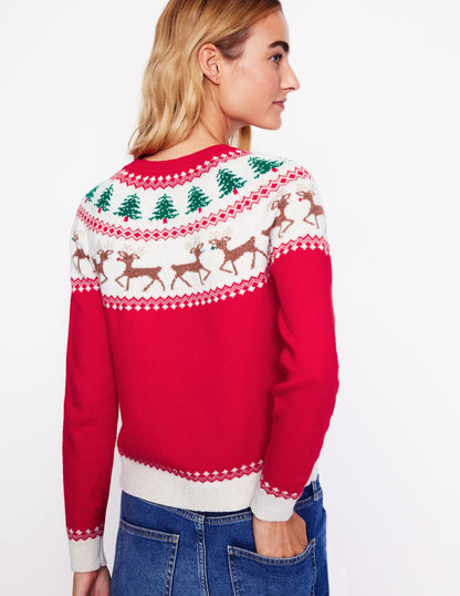 Edie Fair Isle Sweater-Red, Reindeers