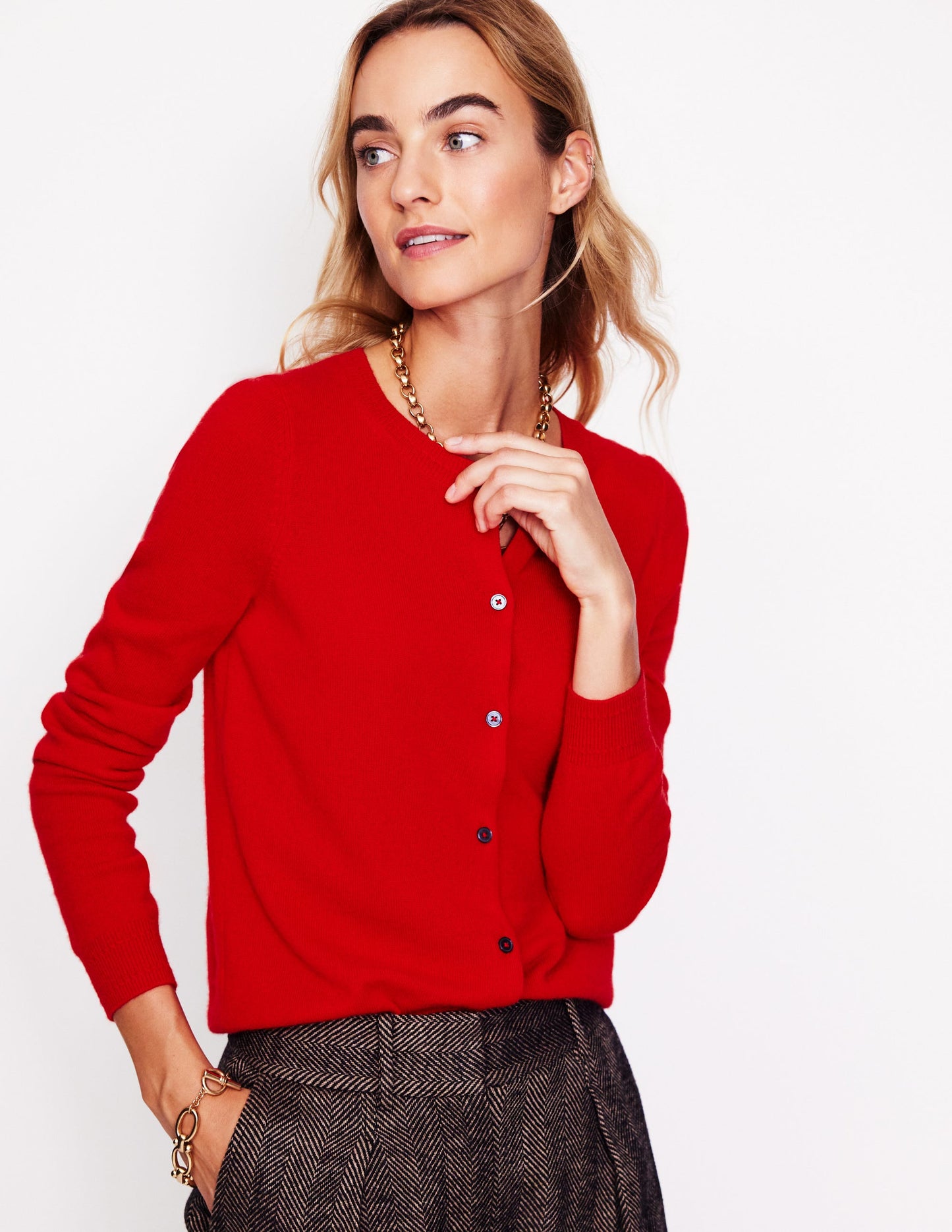 Eva Cashmere Crew Cardigan-Rouge Red