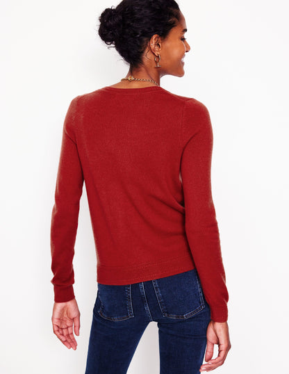 Eva Cashmere Crew Cardigan-Copper Brown