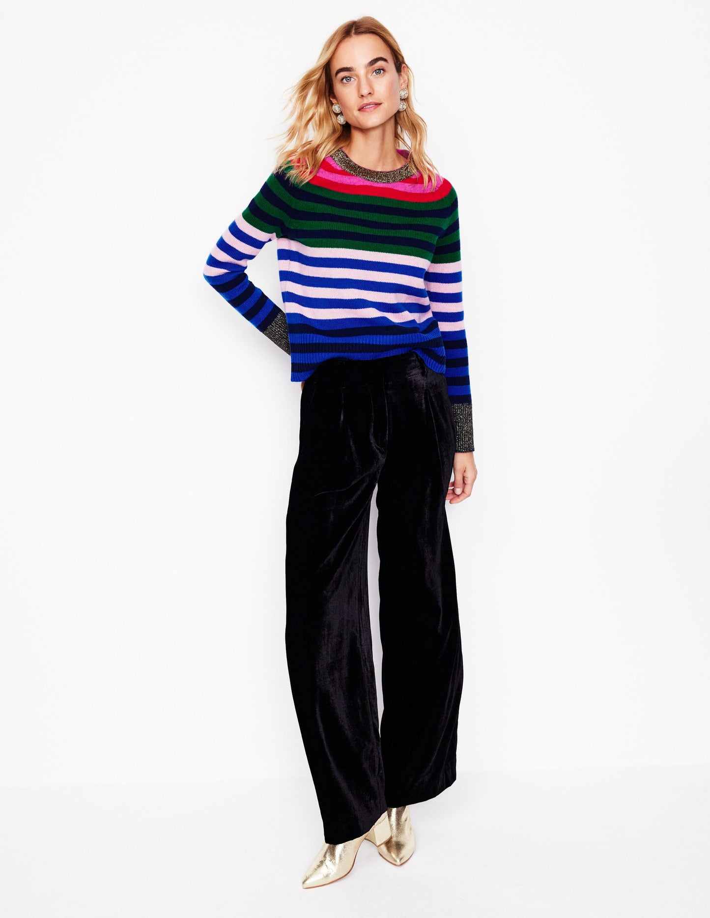 Olivia Merino Sweater-Multi, Rainbow Stripe