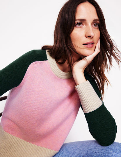 Olivia Merino Sweater-Pink, Colourblock