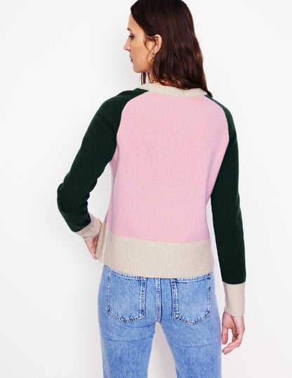 Olivia Merino Sweater-Pink, Colourblock