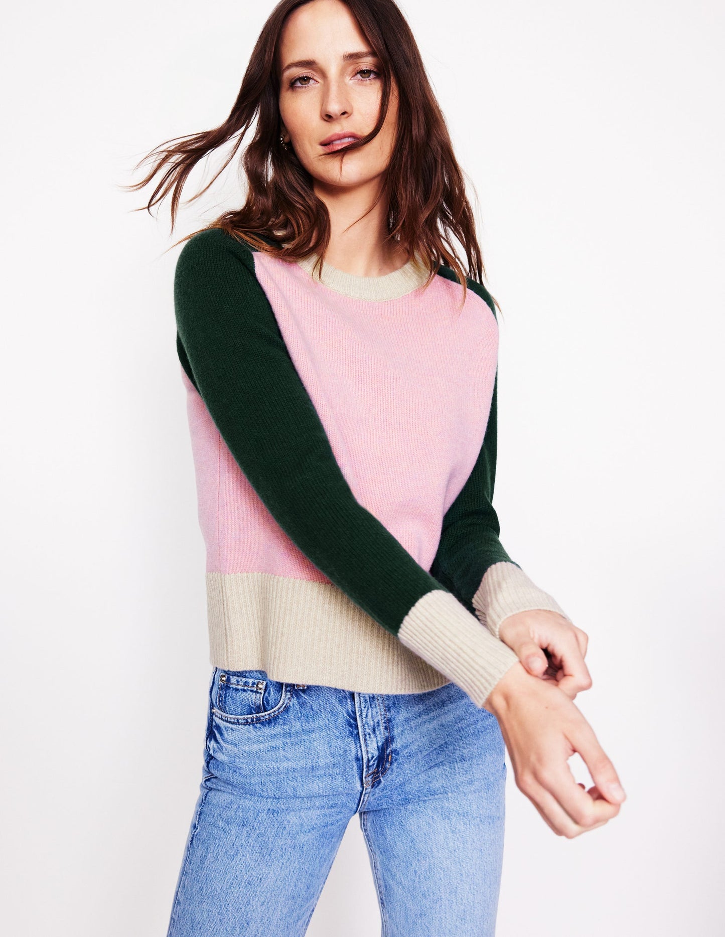 Olivia Merino Sweater-Pink, Colourblock