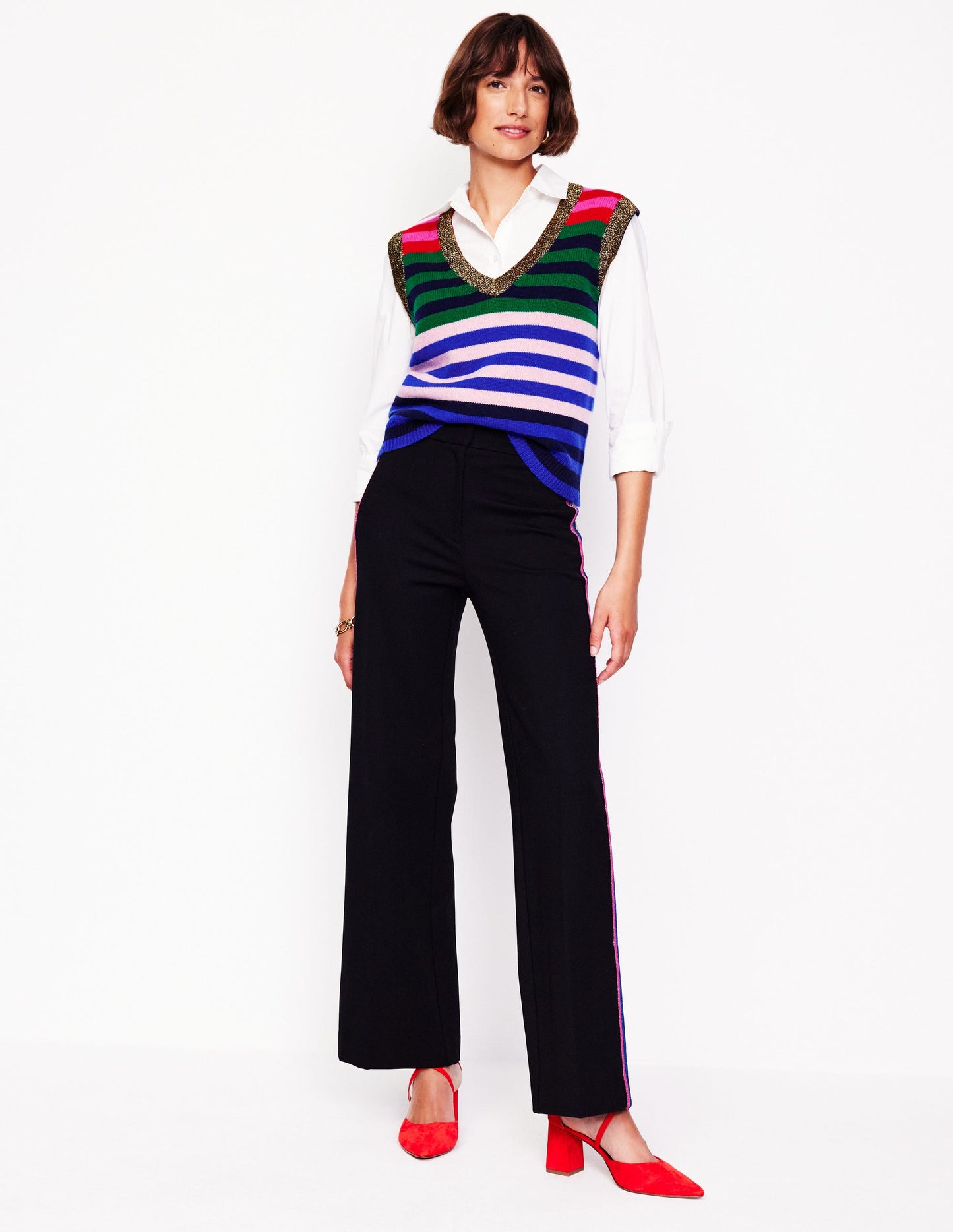 Olivia Merino Vest-Multi, Rainbow Stripe