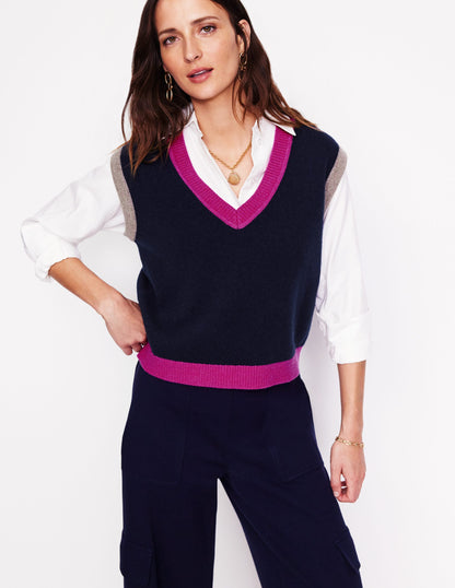 Olivia Merino Vest-Navy, Colour Block