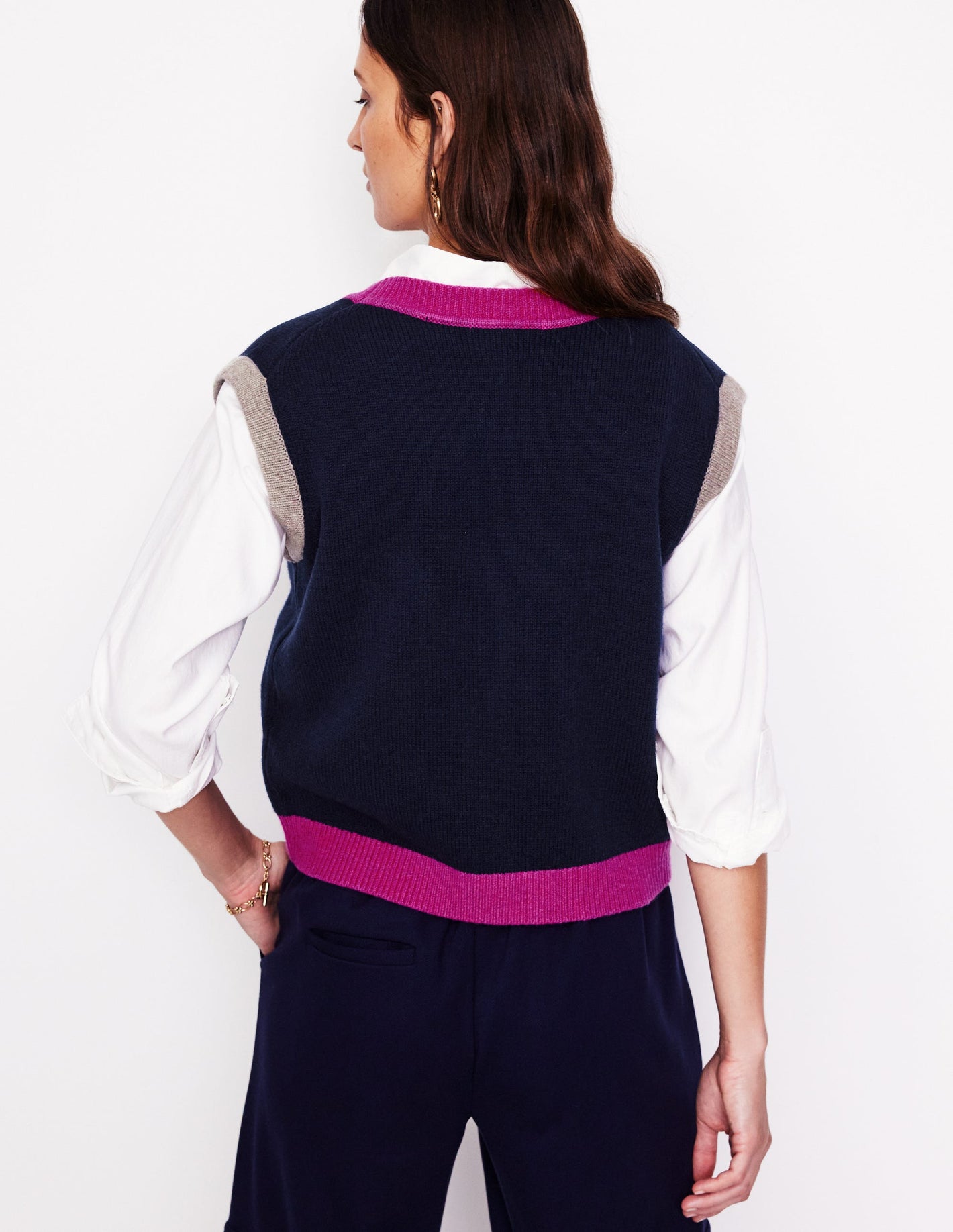 Olivia Merino Vest-Navy, Colour Block