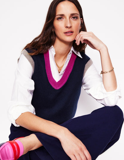 Olivia Merino Vest-Navy, Colour Block