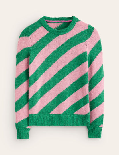 Fluffy Diagonal Stripe Sweater-Party Pink, Rich Emerald Green