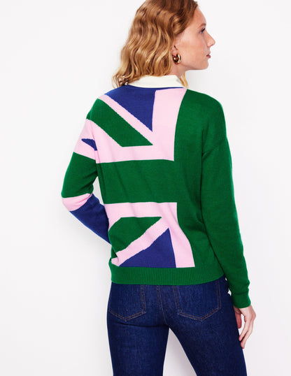 Lydia Cashmere Jumper-Rich Emerald Green, Union Jack