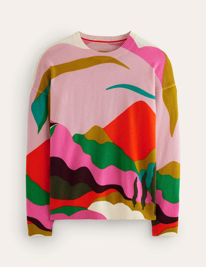 Lydia Cashmere Jumper-Multi, Mountain Scene