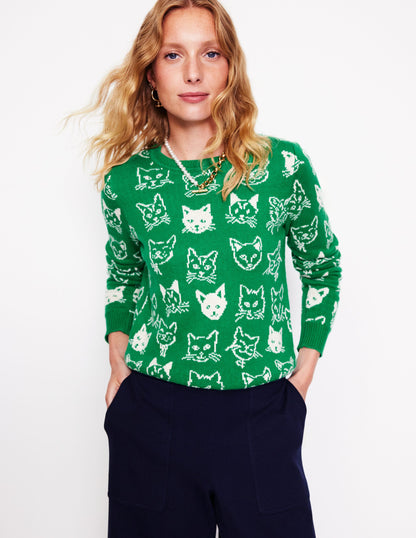 Heather Jacquard Sweater-Rich Emerald Green, Cats