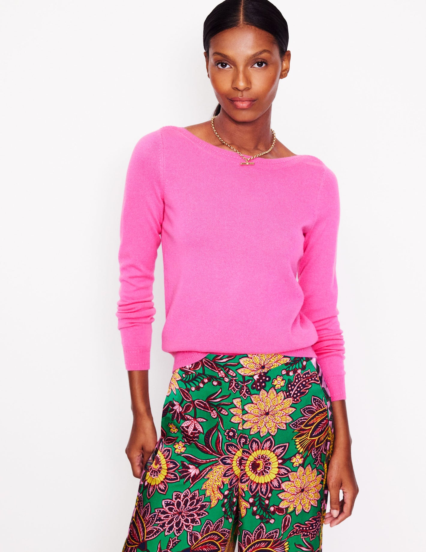 Eva Cashmere Boat Neck Sweater-Pink Tourmaline