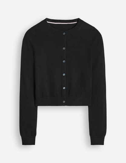 Eva Cashmere Cropped Cardigan-Black