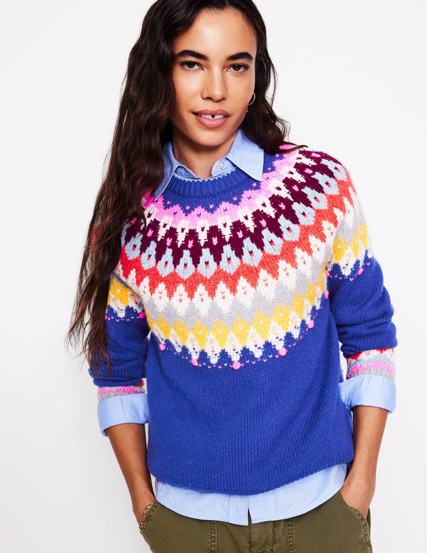 Eleanor Fair Isle Sweater-Sapphire Blue Fair Isle