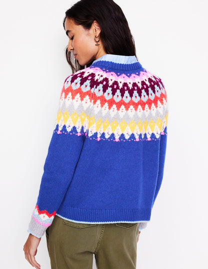 Eleanor Fair Isle Sweater-Sapphire Blue Fair Isle