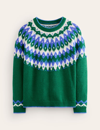 Eleanor Fair Isle Sweater-Pine Green