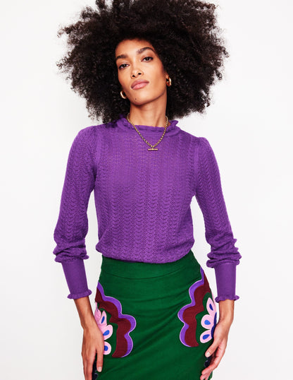 Tia Pointelle Frilled Sweater-Ameythyst Purple