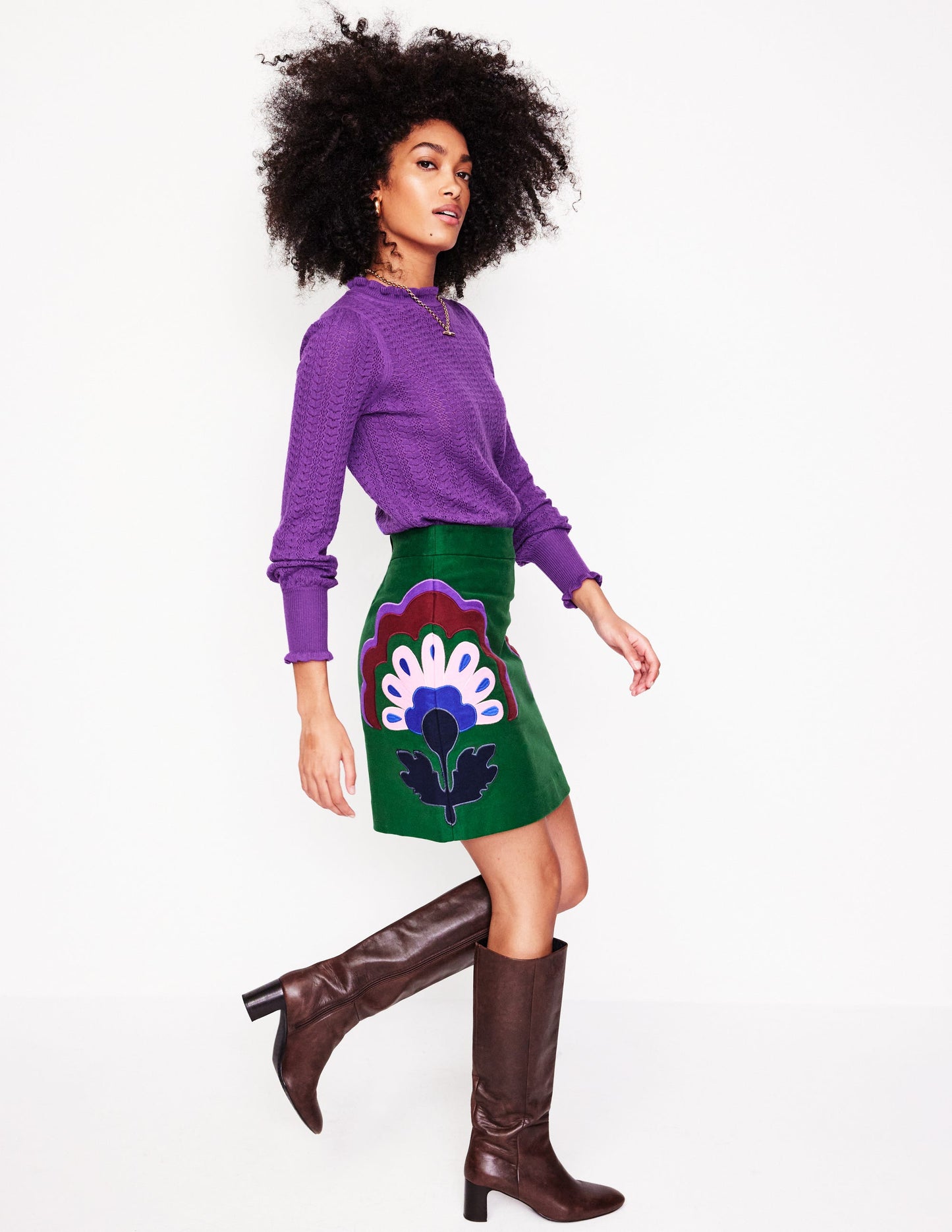 Tia Pointelle Frilled Sweater-Ameythyst Purple