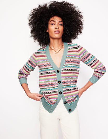 Quinn Boyfriend Cardigan-Blue, Heritage Fair Isle